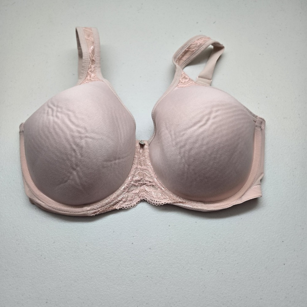 Breezies Women Bra 36DDD Blush Pink T Shirt Underwired Lace Strap